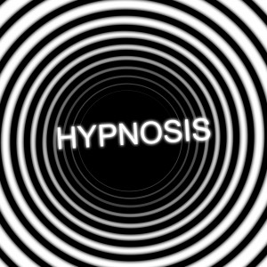 The word Hypnosis inside a consuming hypnotic black and white spiral